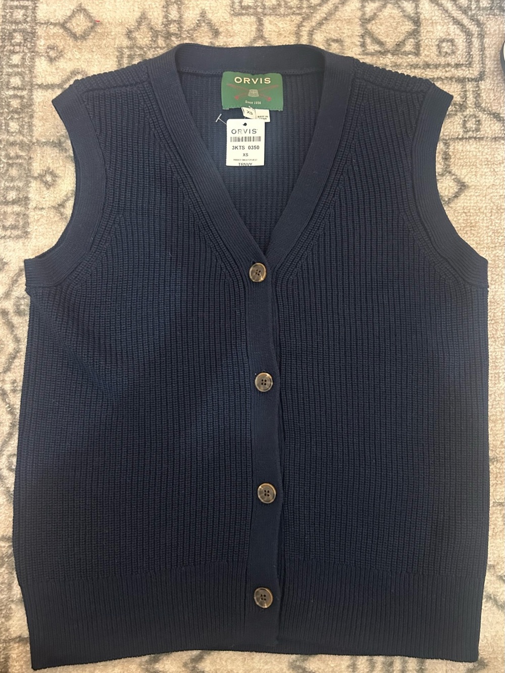 NWT Orvis Navy Ribbed Sleeveless Button-Up Vest